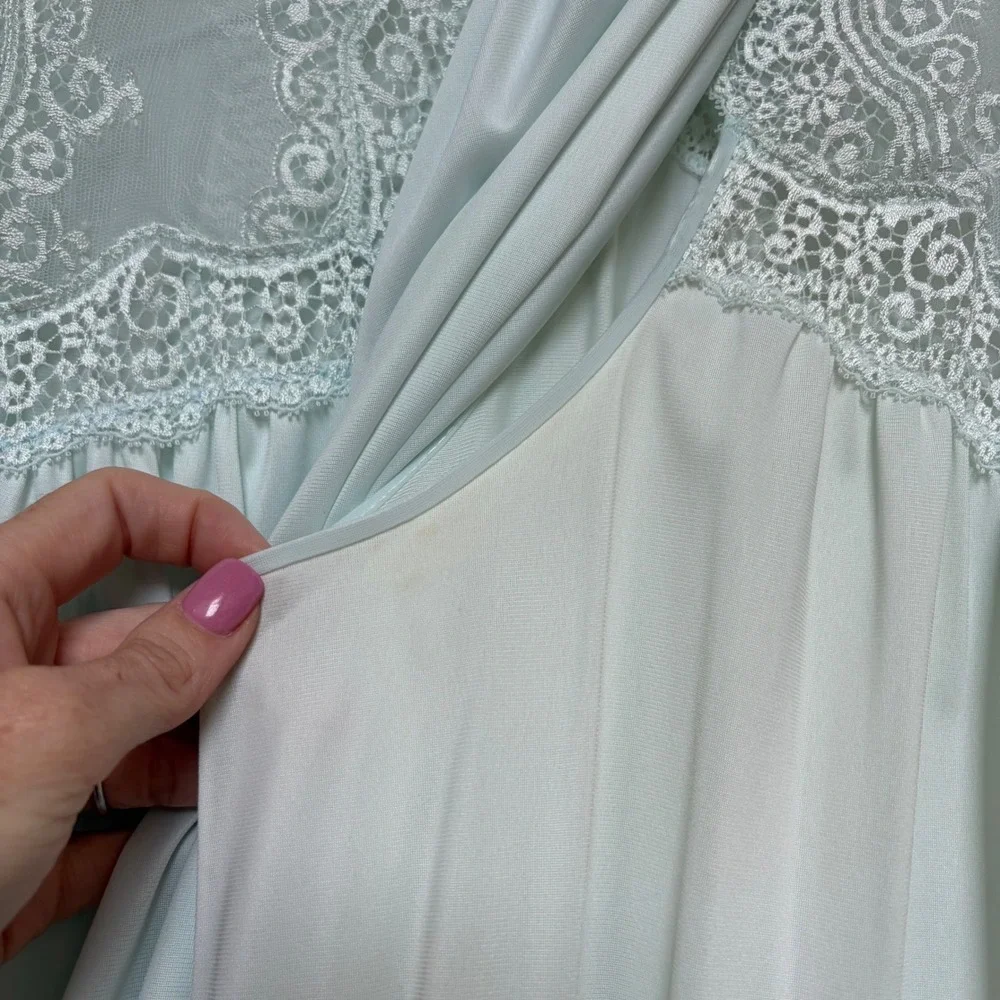 Vintage Shadowline Mint Green Lace Peignoir Nightgown Robe Set Medium USA Nylon
